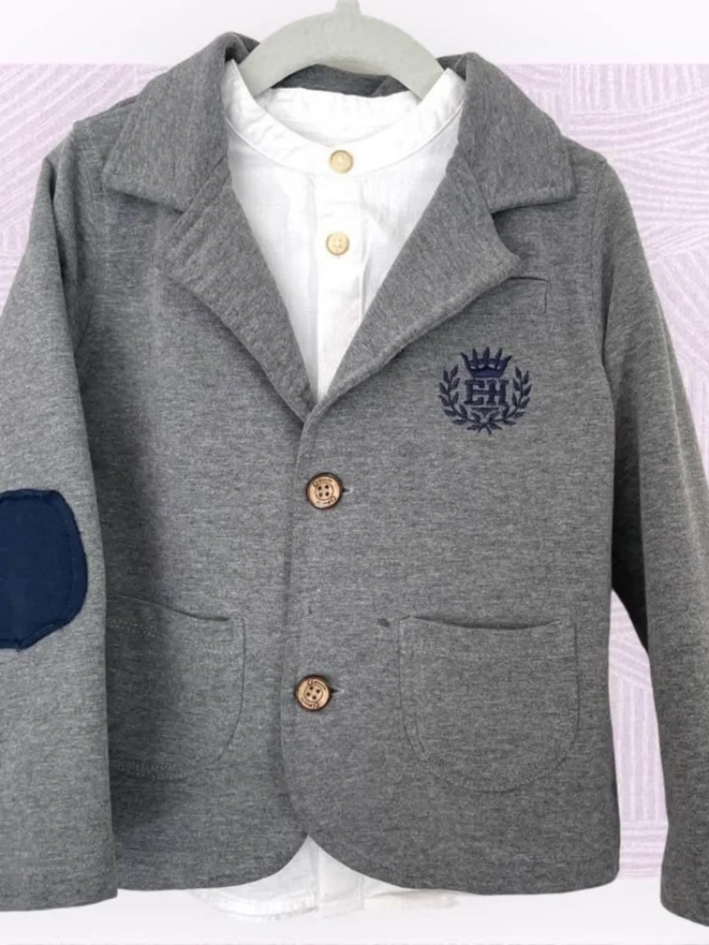 Boys Knit Blazer Jacket with Elbow Patches | Gray | Size 3–4T